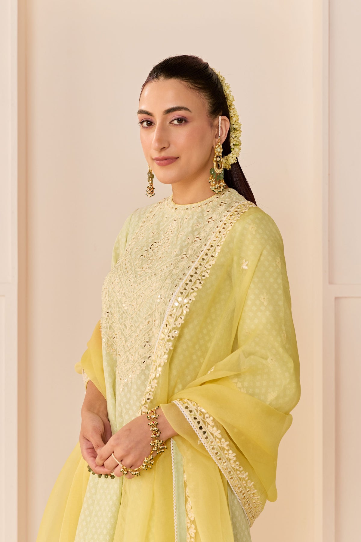 Nida Mint Green Short Choga Set
