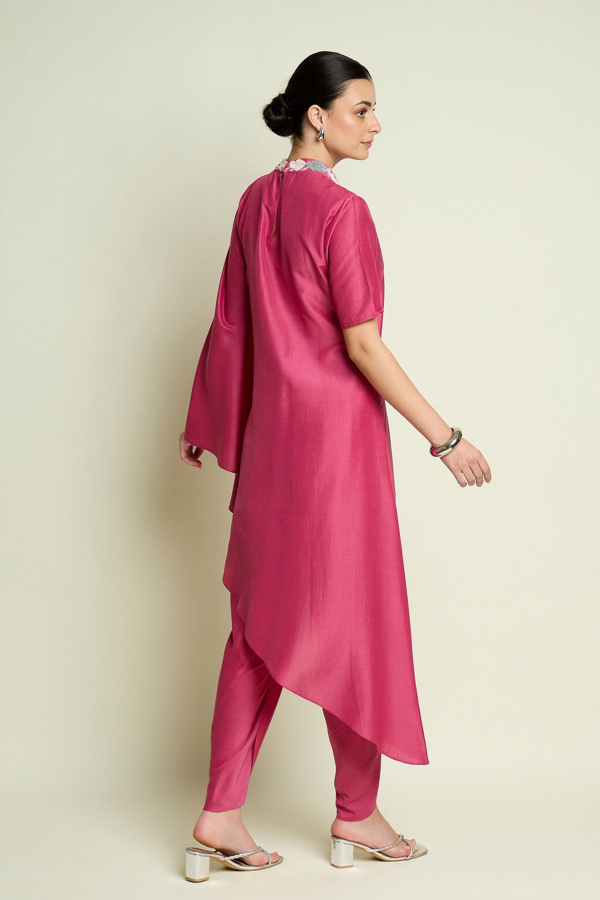 Pink Floral Draped Tunic Set