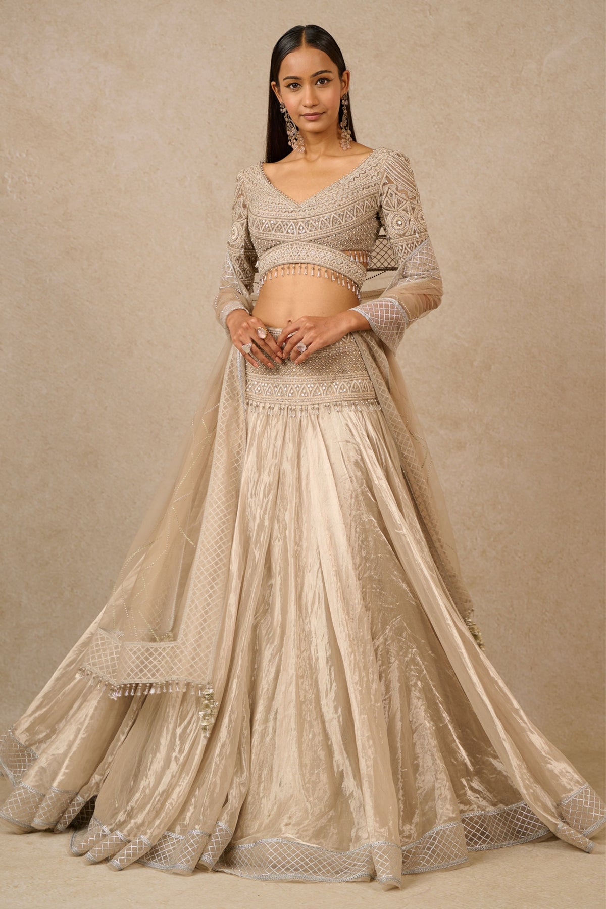 Oyster Tissue Lehenga