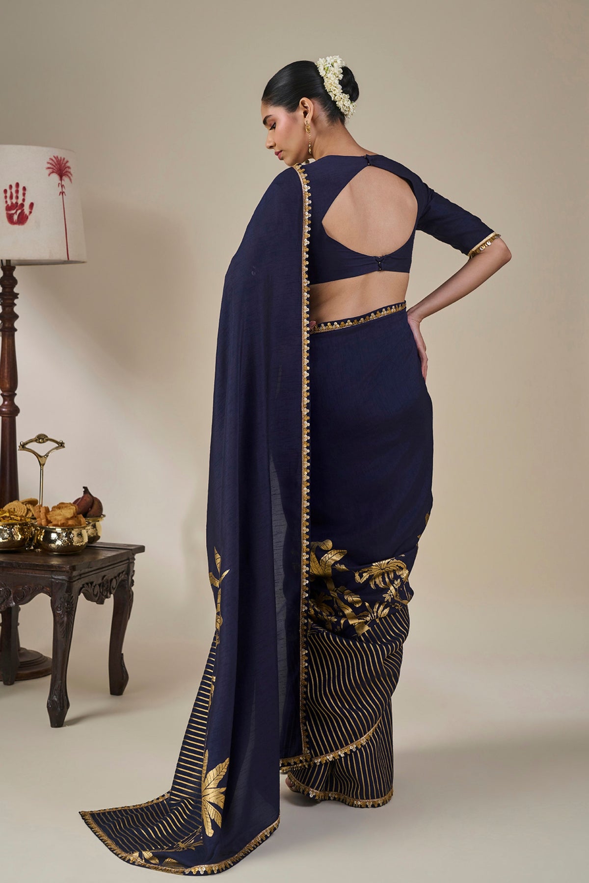 Blue Backwater Postcard Stripe Saree