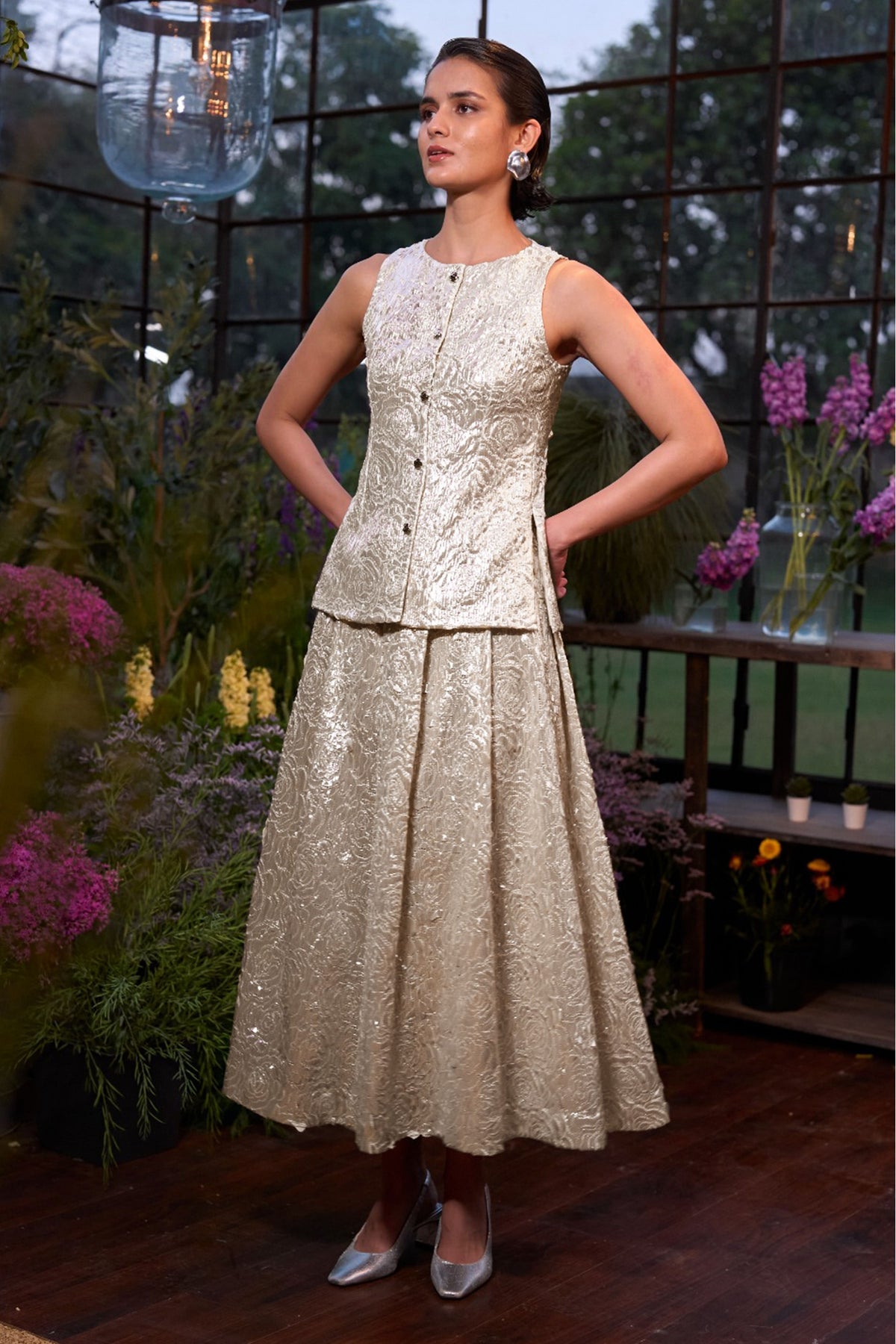 Cutwork Lamé A-line Skirt