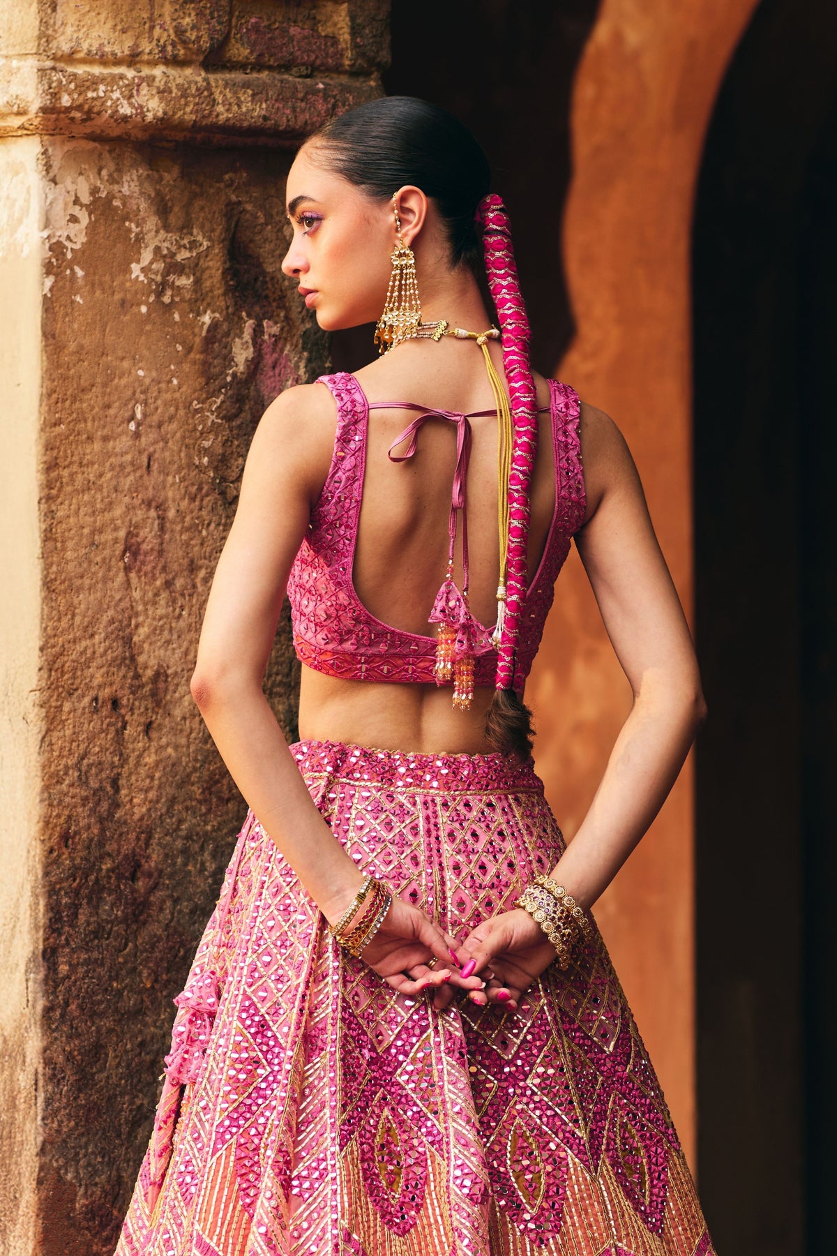 Pink Organza Lehenga Set