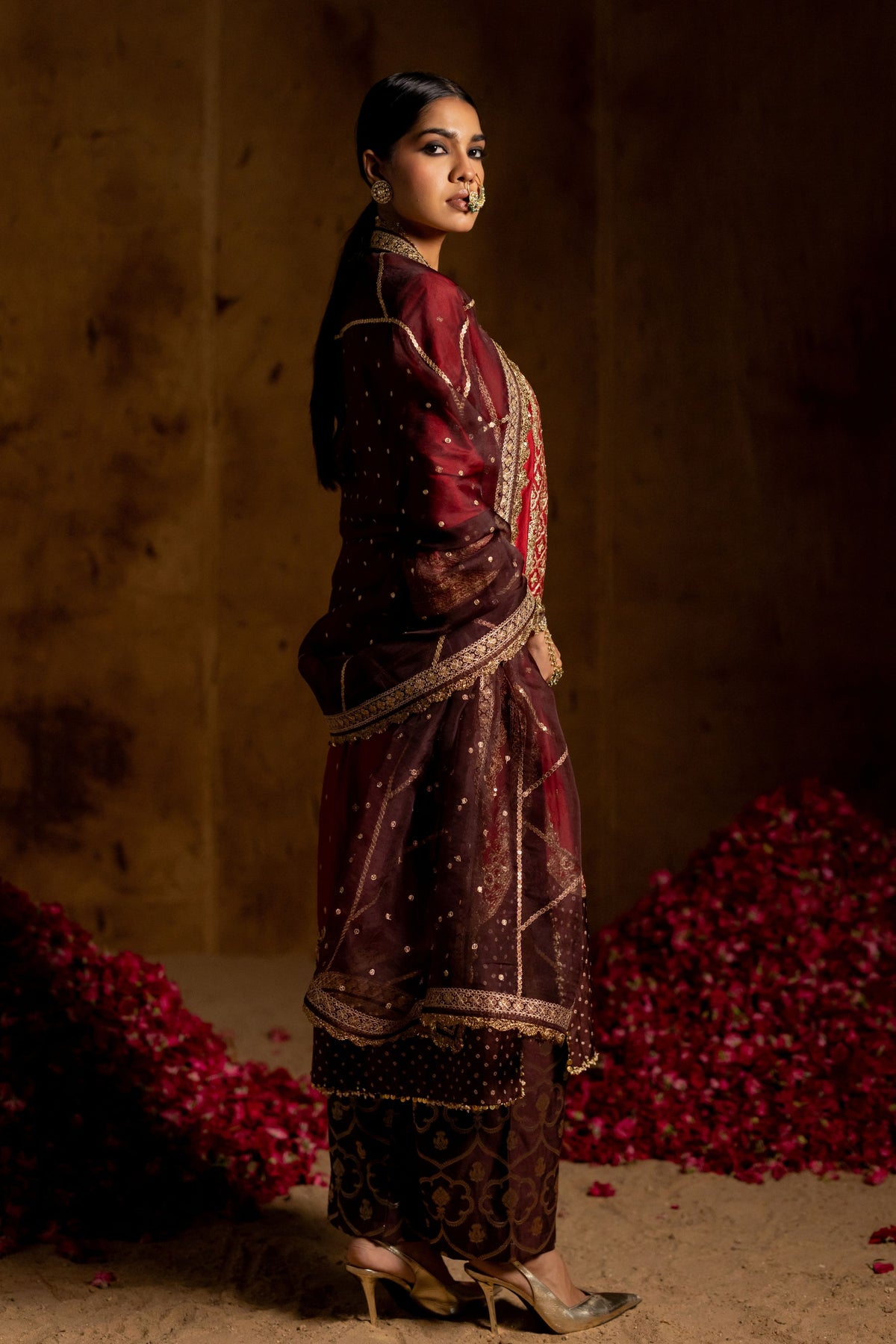 Brown Organza Dupatta