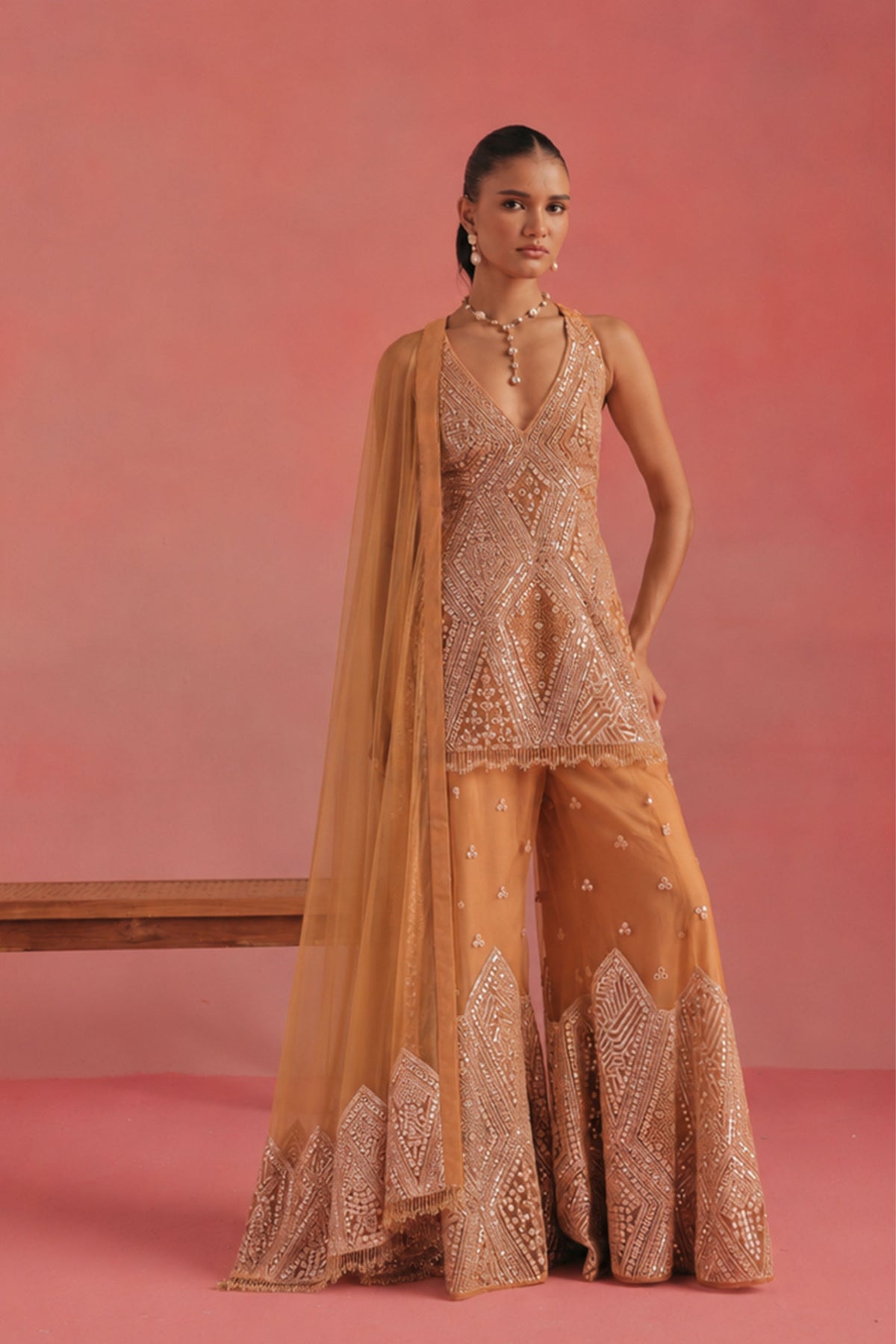 Backless Peplum Sharara Set