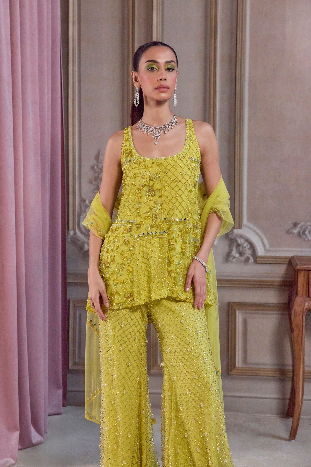 Neon Green Short Kurta Set