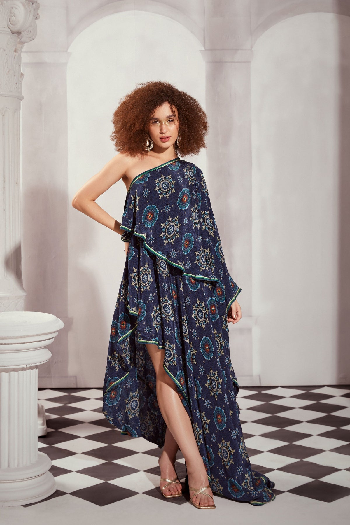 Blue Mosiac One Shoulder Dress
