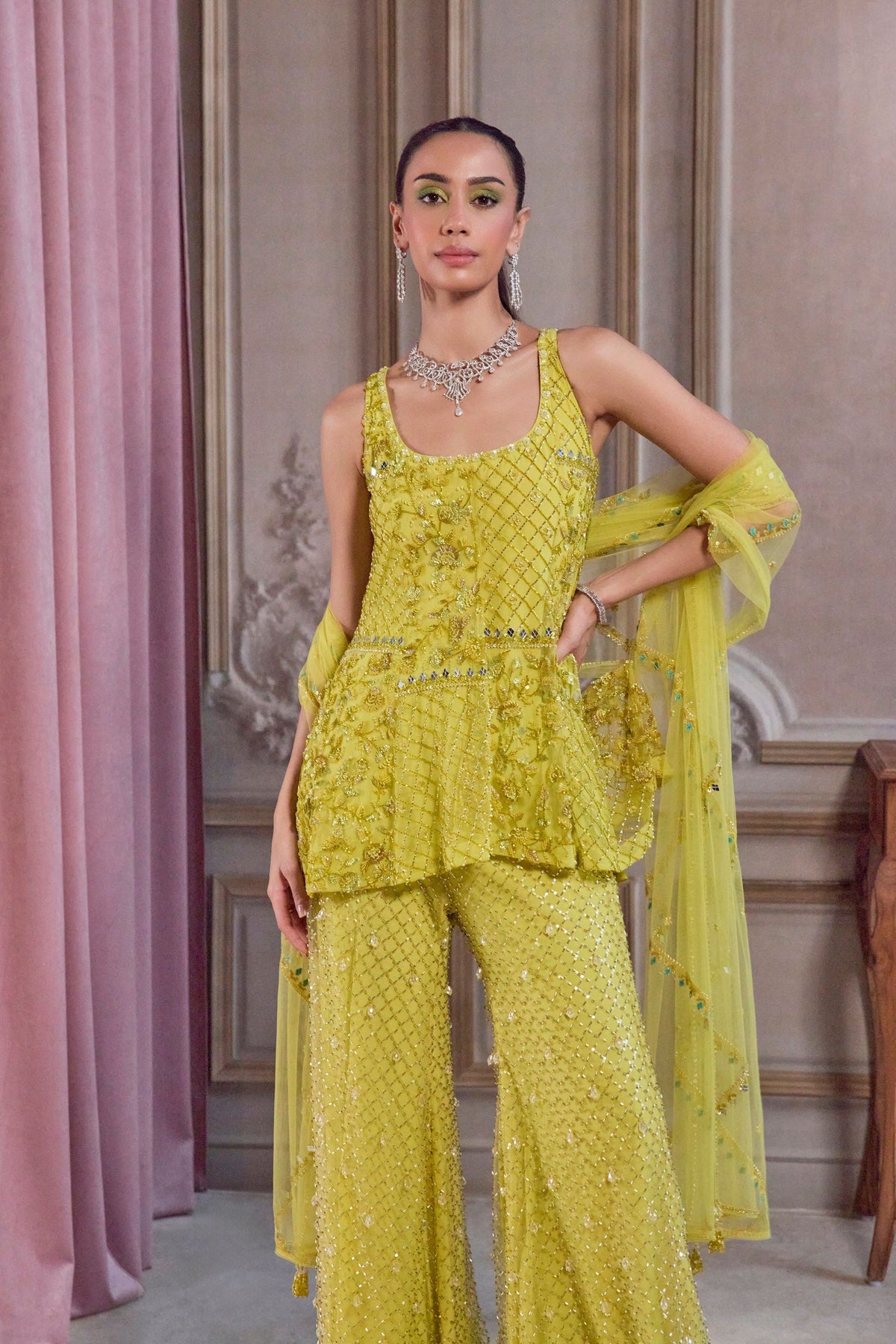 Neon Green Short Kurta Set