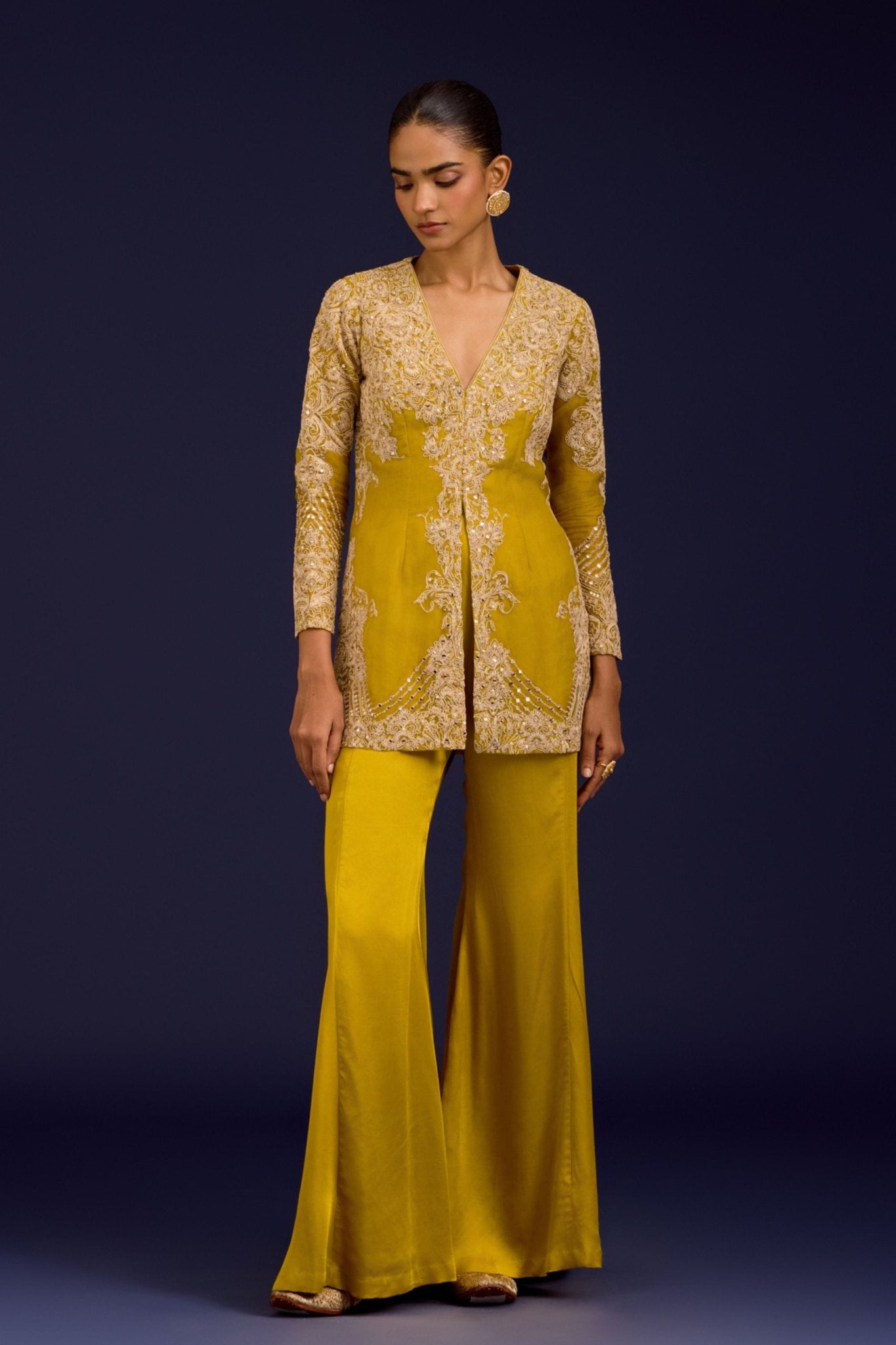 Mustard Organza Sharara Set - Devnaagri - Elahe