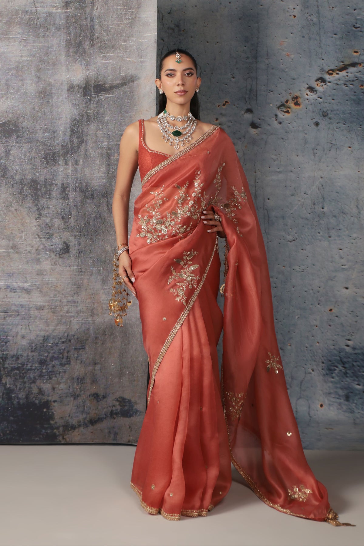 Orange Zardosi Saree Set