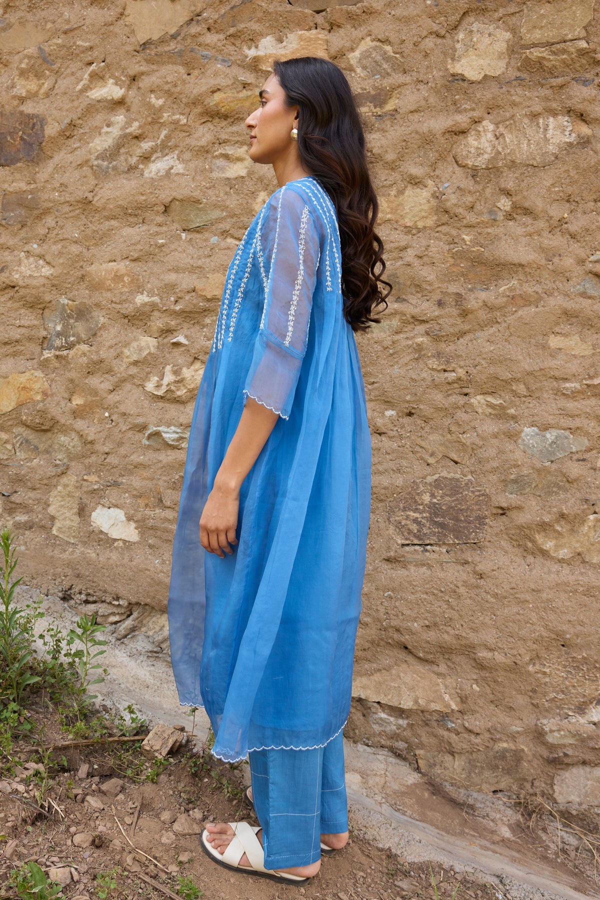 Embroidered Floral Pleated Dress