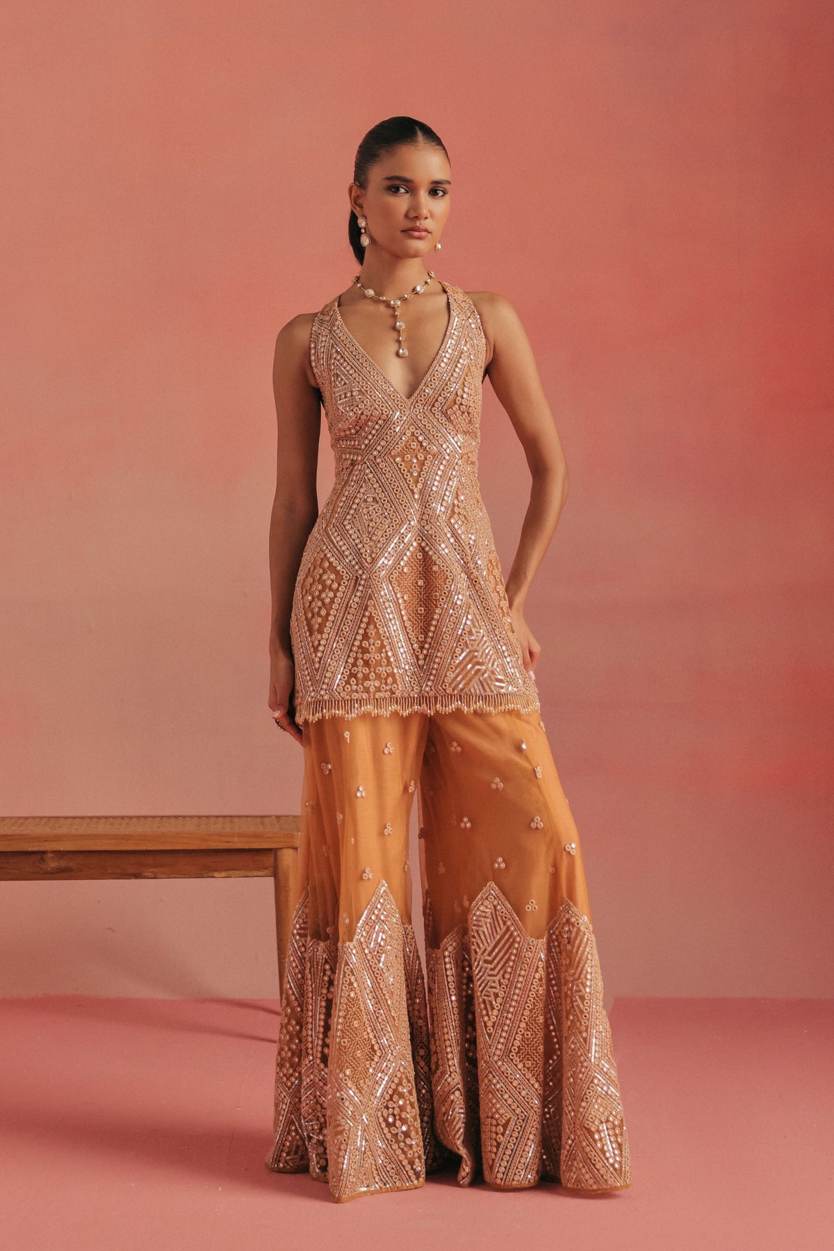 Backless Peplum Sharara Set