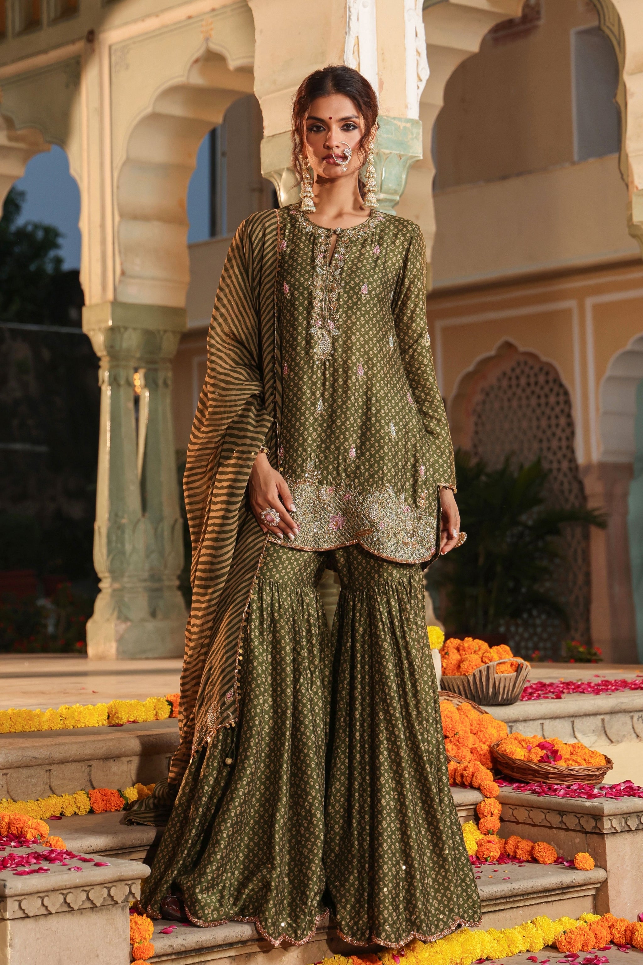 NiTi bothra Riwayat Printed Sharara Set 2XL / Green NiTi bothra Riwayat Printed Sharara Set 2XL / Green