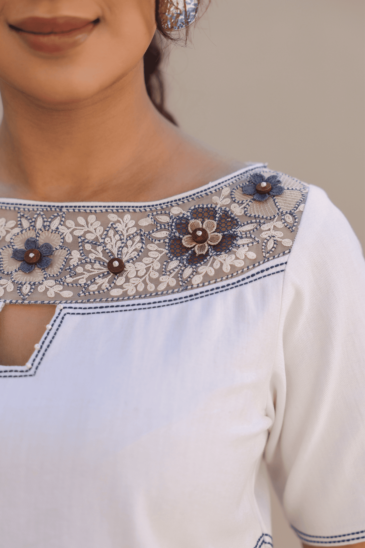 Azure Boat Neck Co-ord Set in White