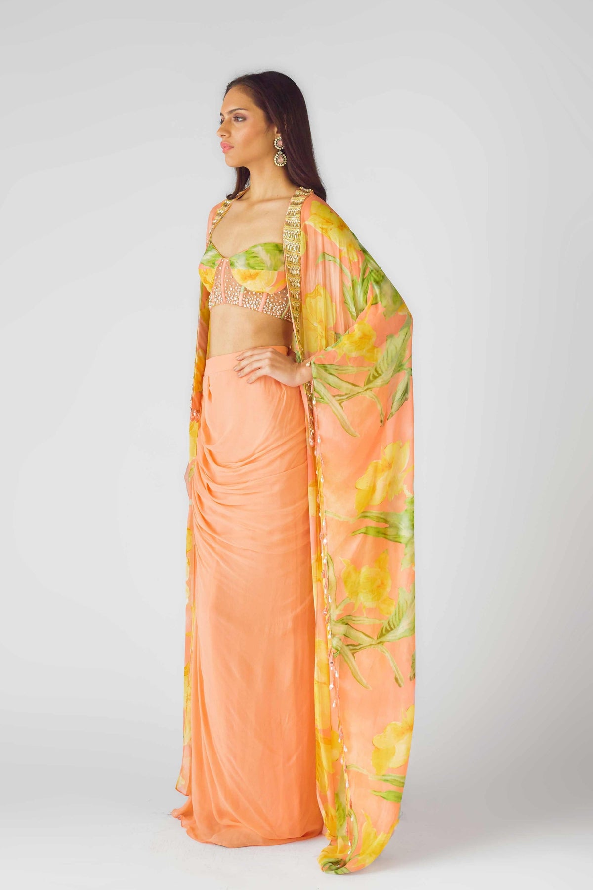 The Soft Peach Blooms Cape Set