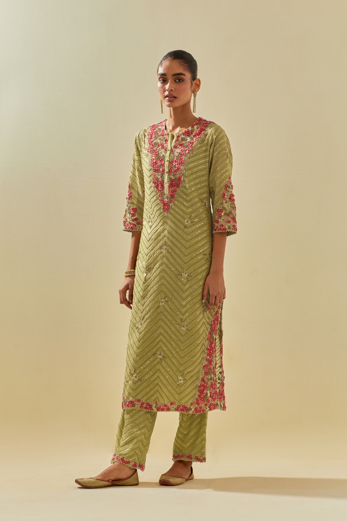 Green Tissue Chanderi Kurta Set