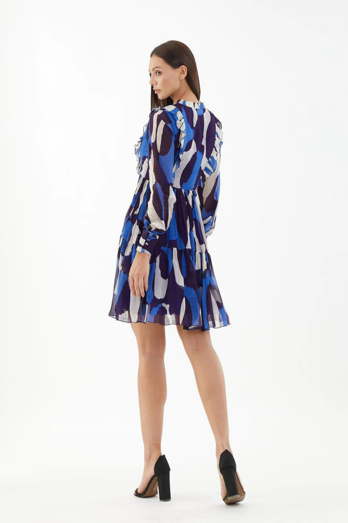 Blue And White Abstract Short Dress