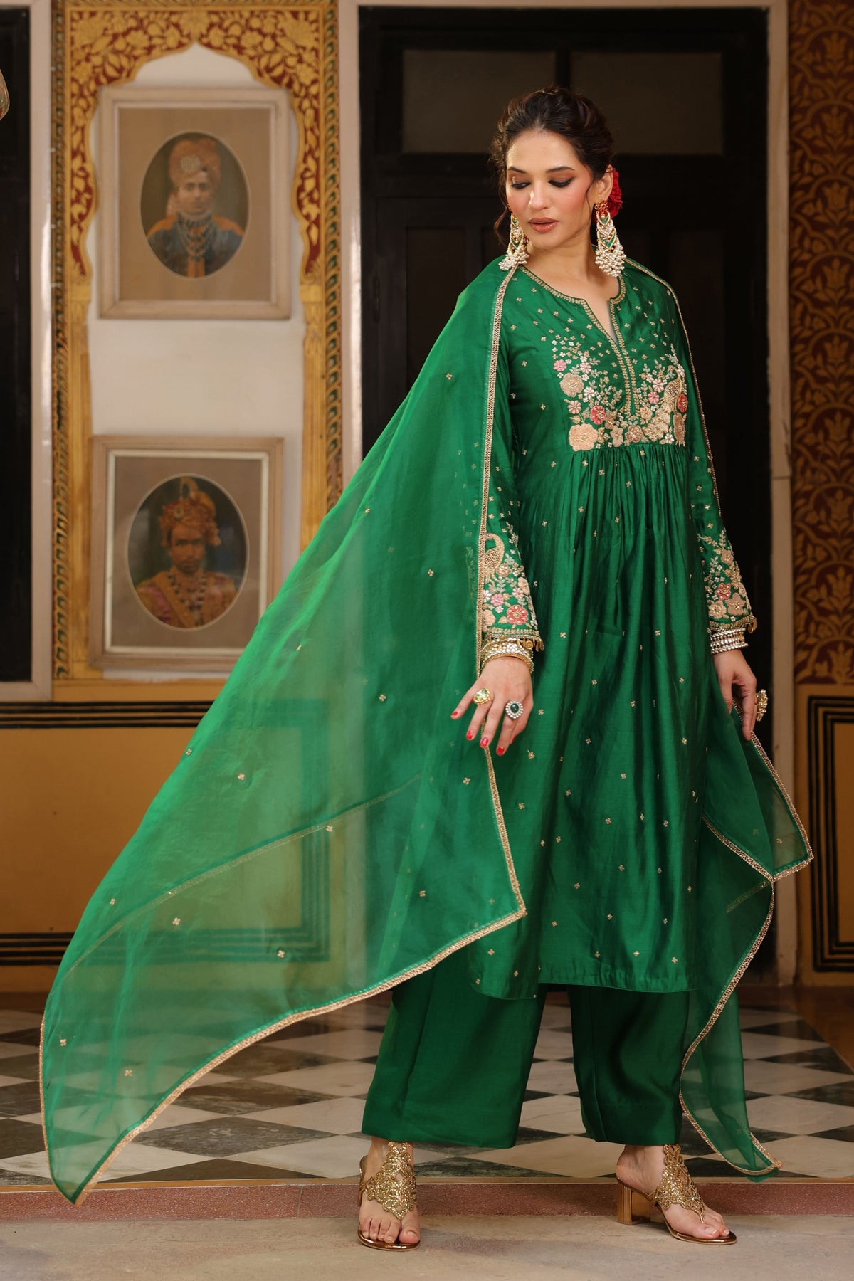 Green Ahista Mayur Kurta Set