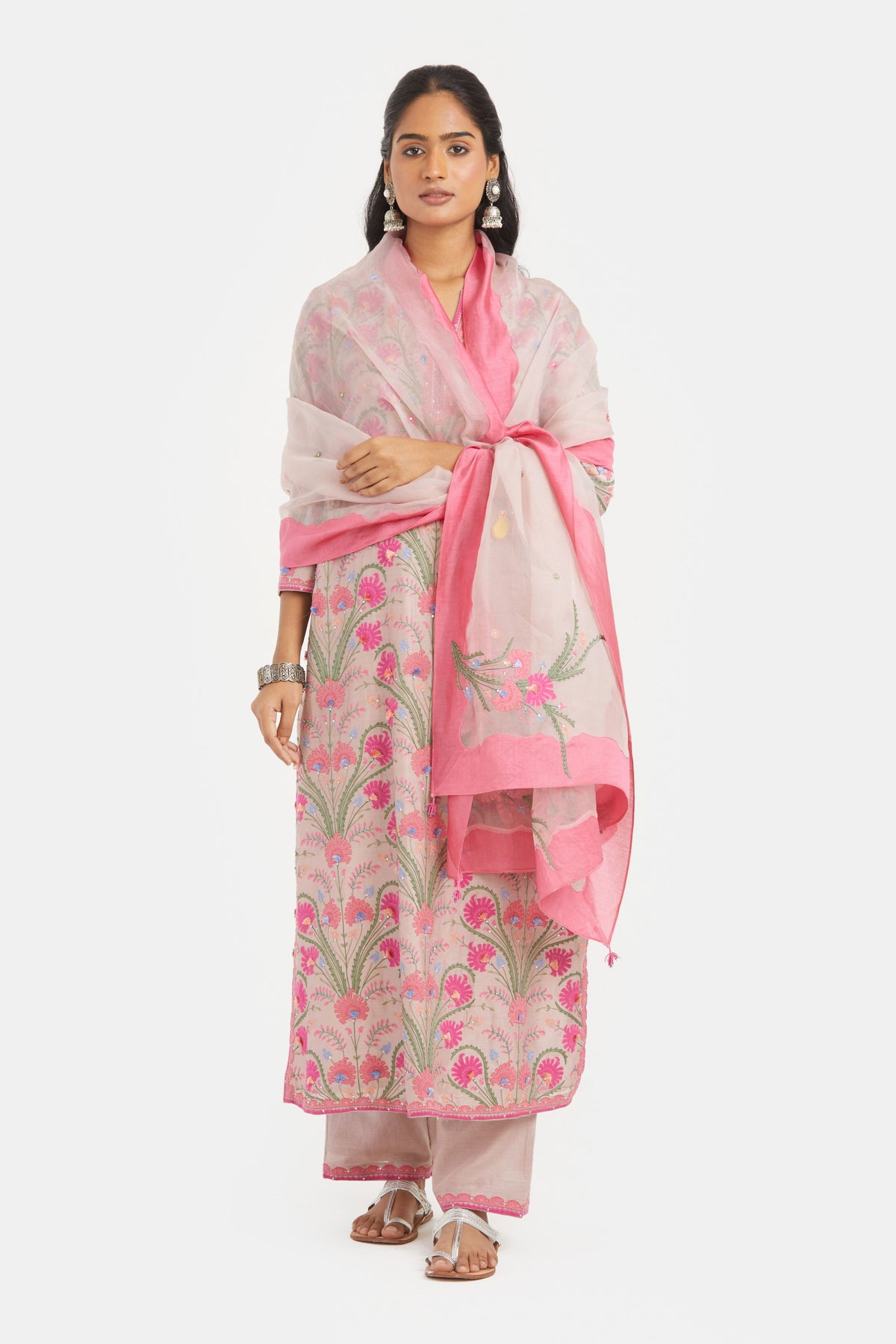 Appliqué Floral Lilac Kurta Set