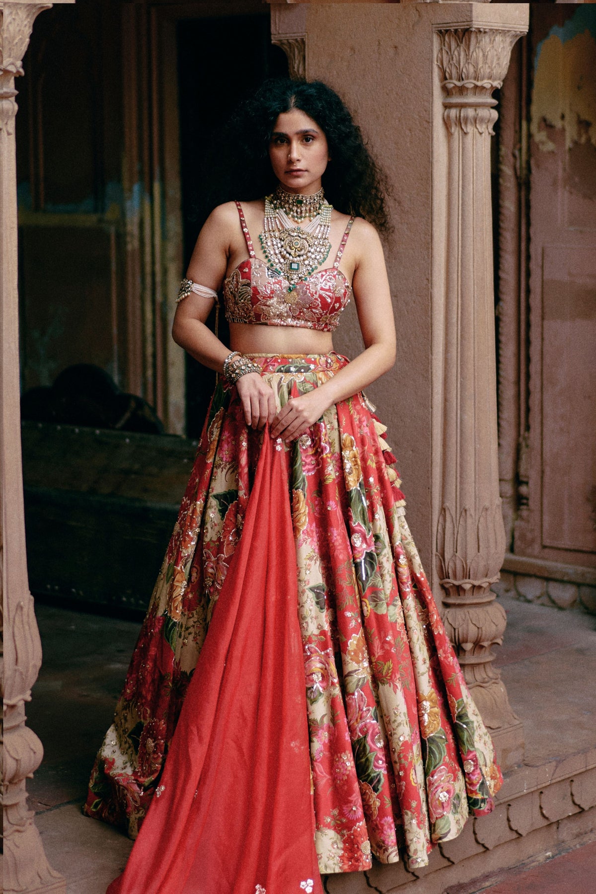 Red Map Printed Lehenga Set