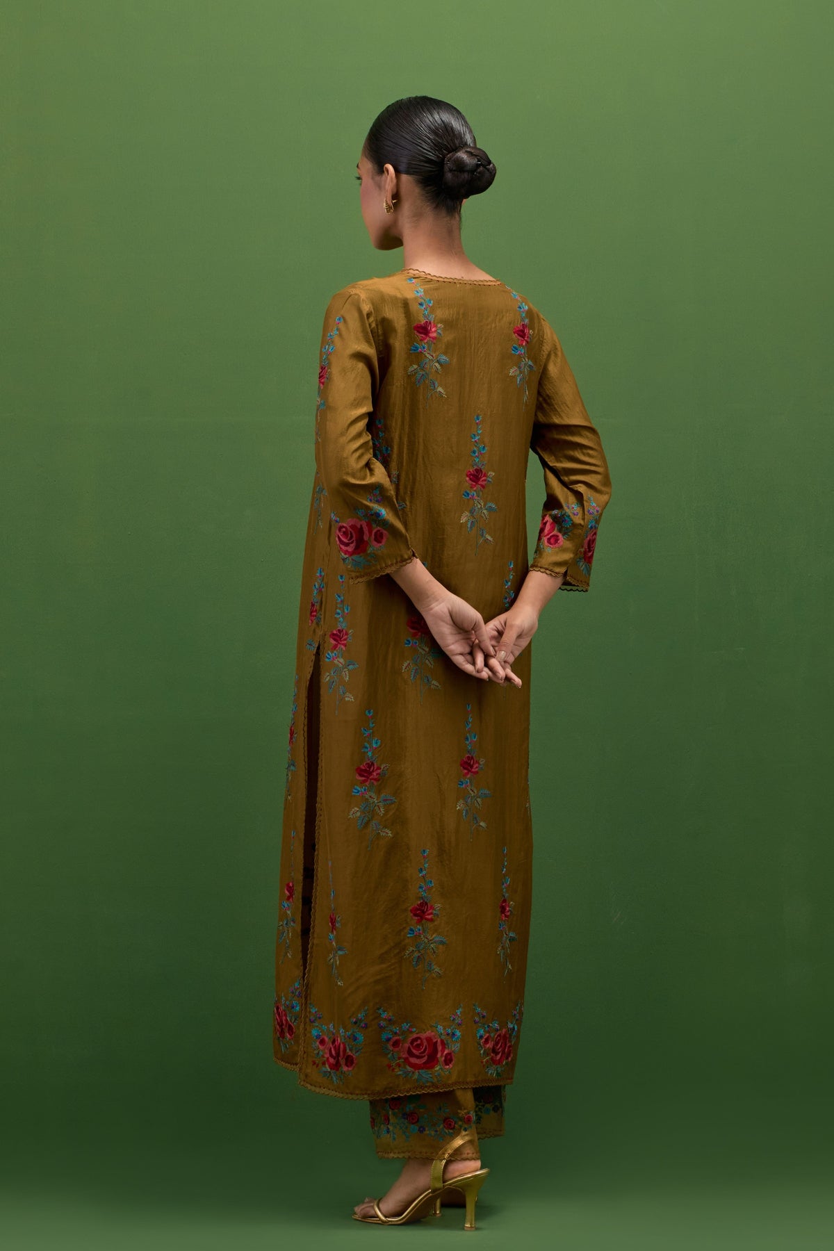 Golden Olive Slit Kurta Set