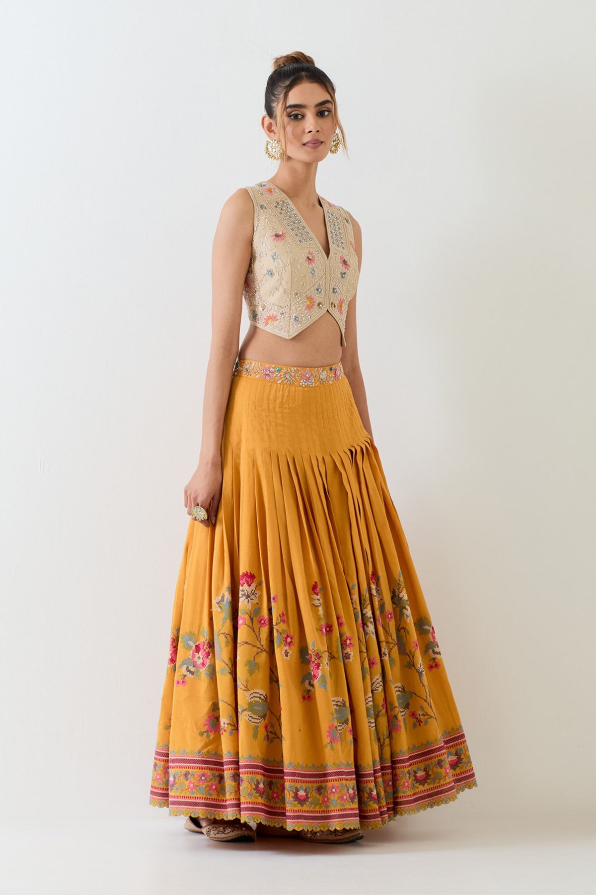 Chanderi Silk  Top and Skirt Set