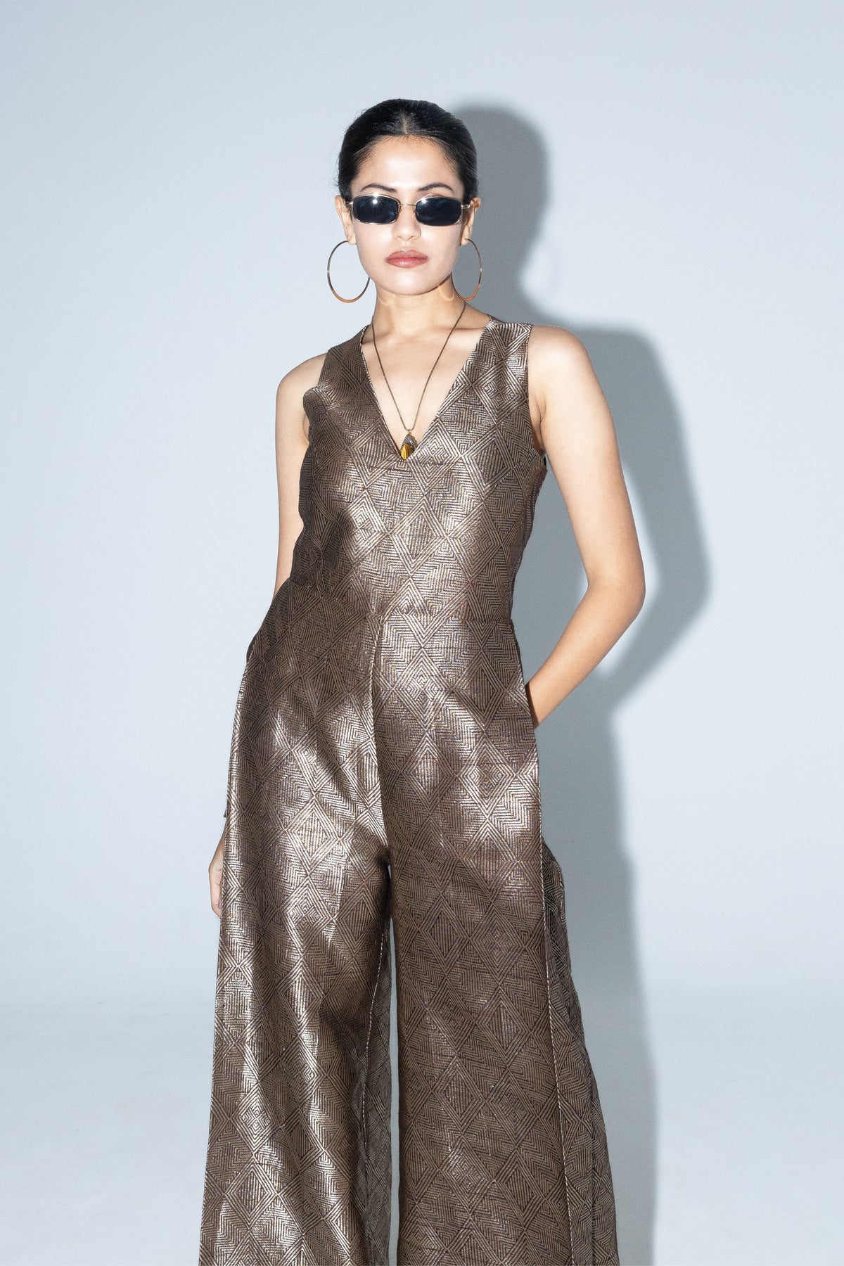 Sera Brown Metallic Jumpsuit