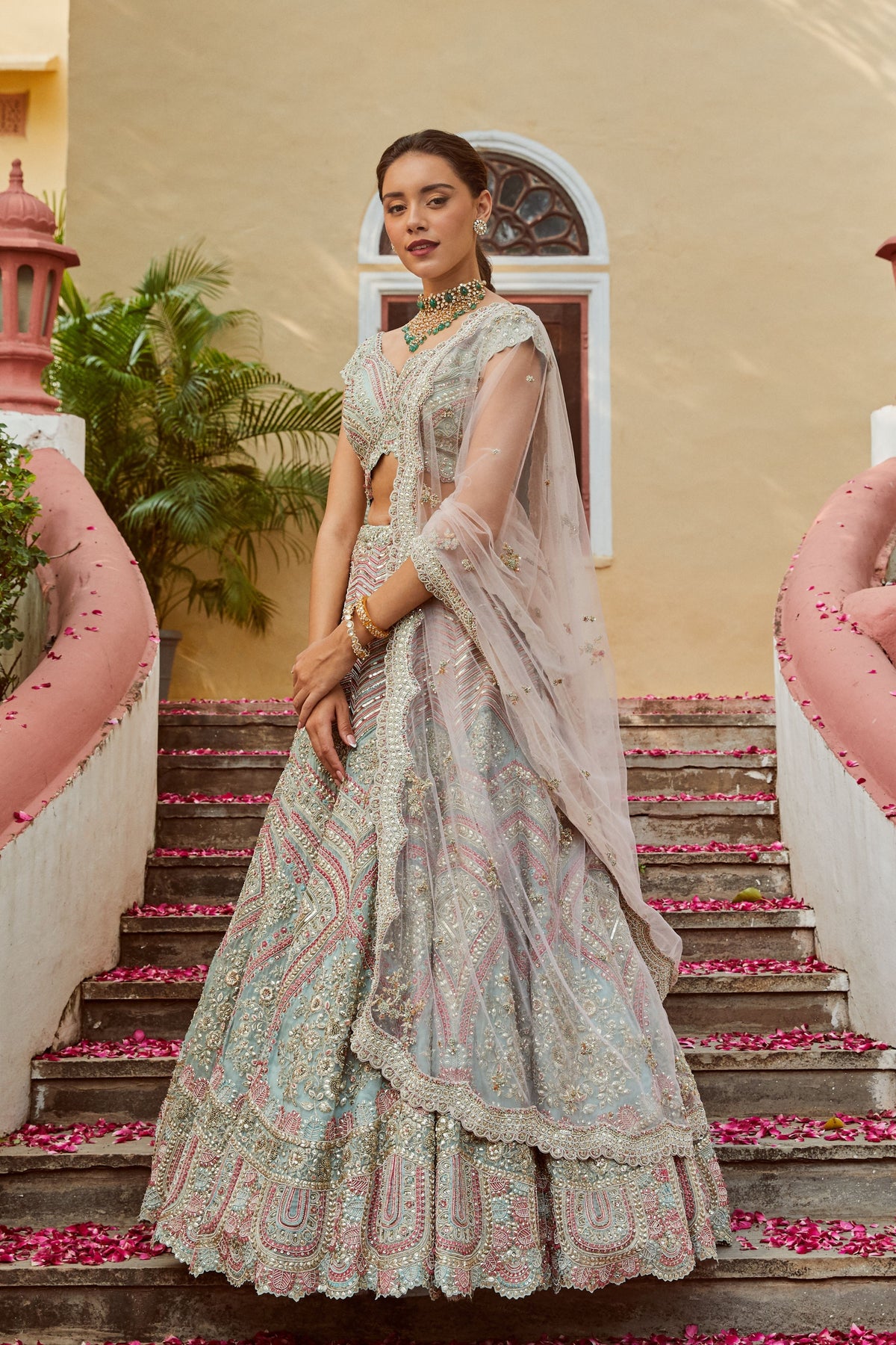 Sea green embroidered lehenga set