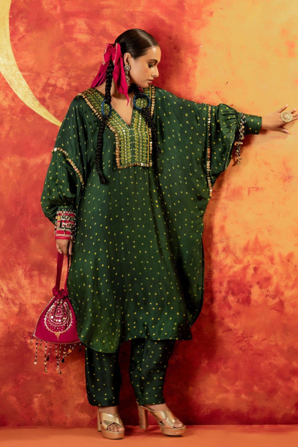 Hira Green Kaftan Set