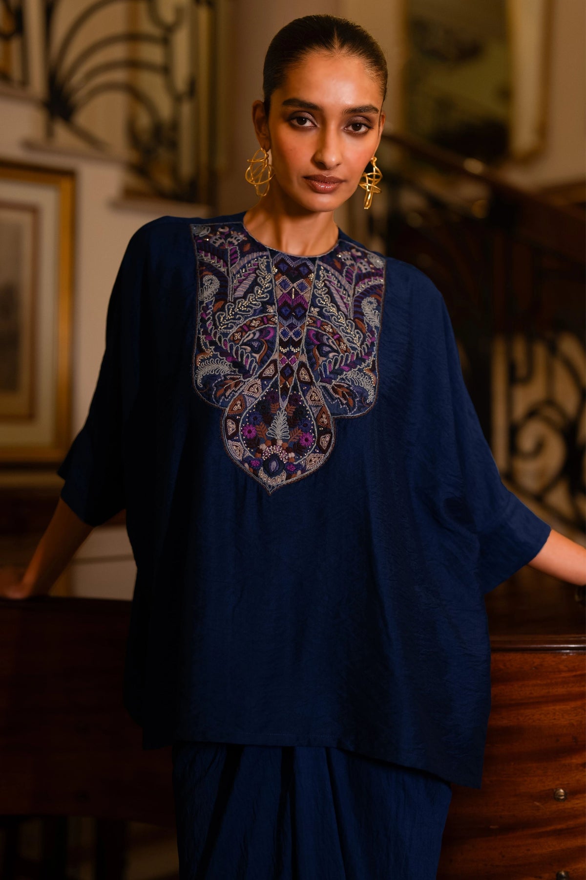Embroidered Boxy Top & Drape Skirt