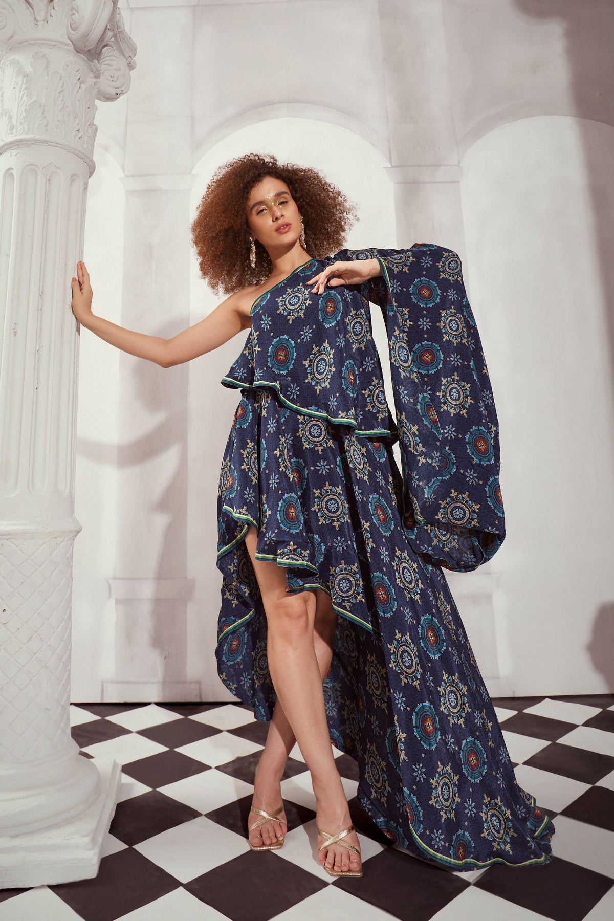 Blue Mosiac One Shoulder Dress
