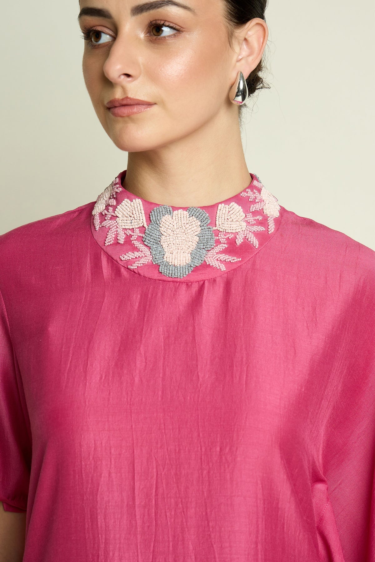 Pink Floral Draped Tunic Set