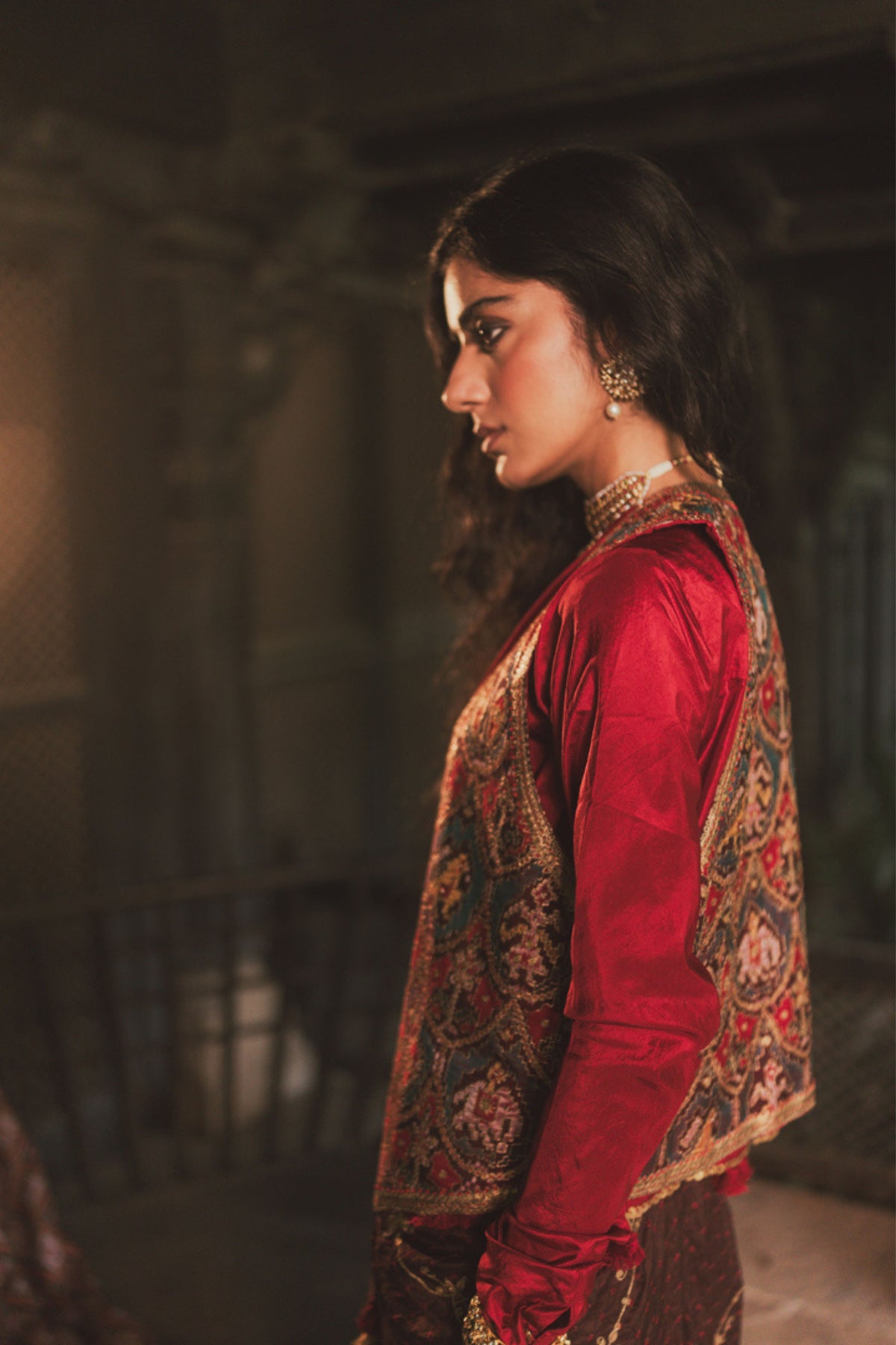 Komal Brown Draped Skirt Set