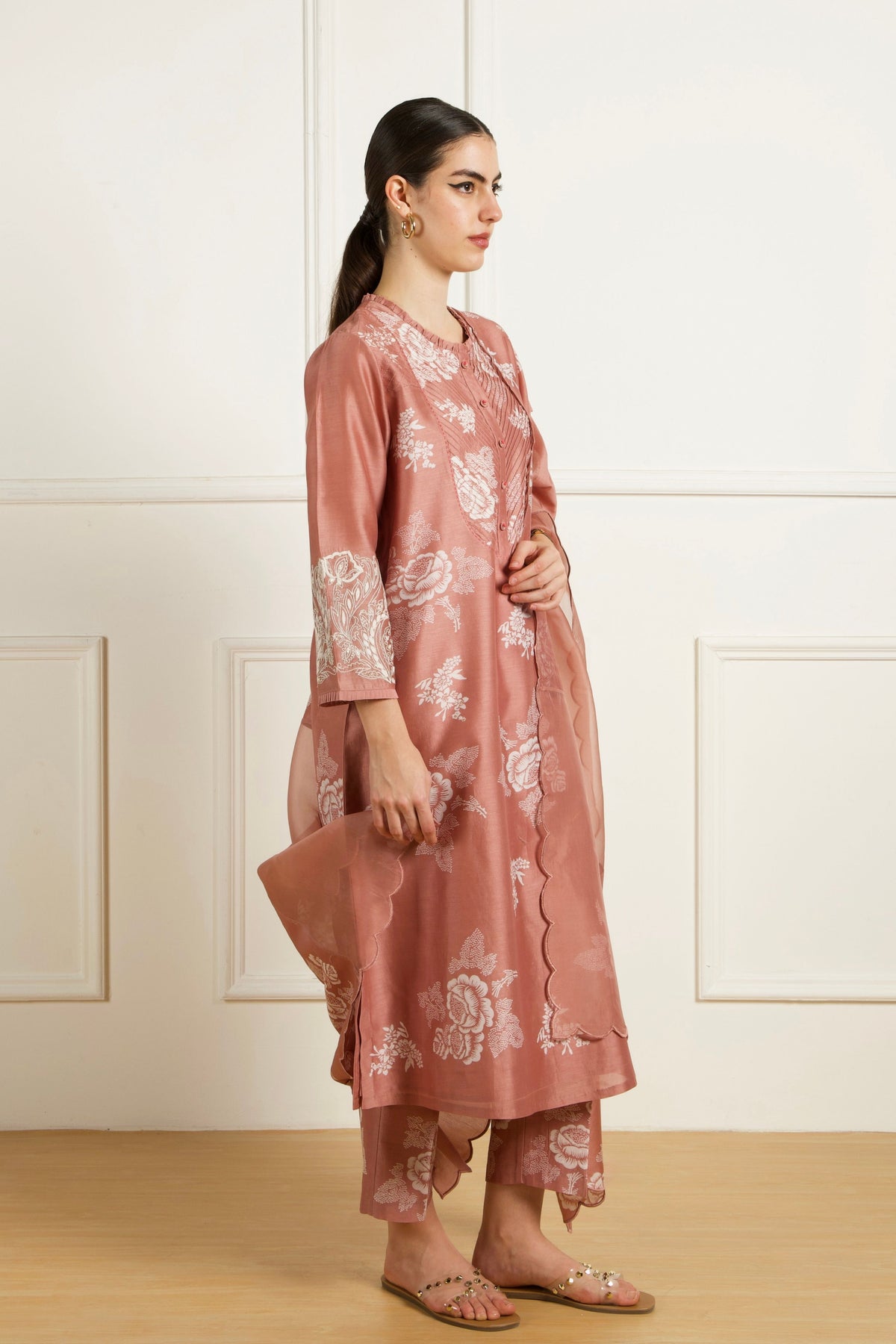 Almond Discharge Print Kurta Set