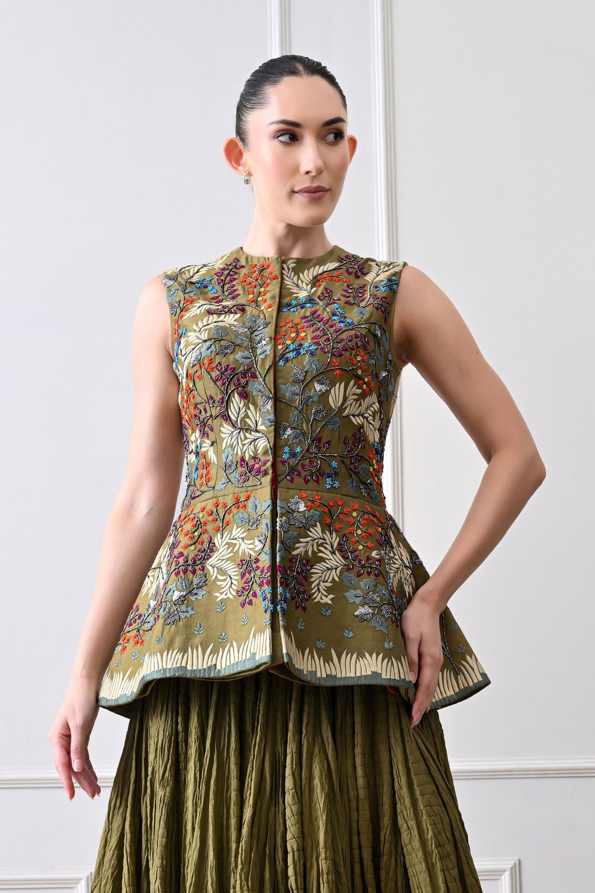 Olive Peplum Skirt Set