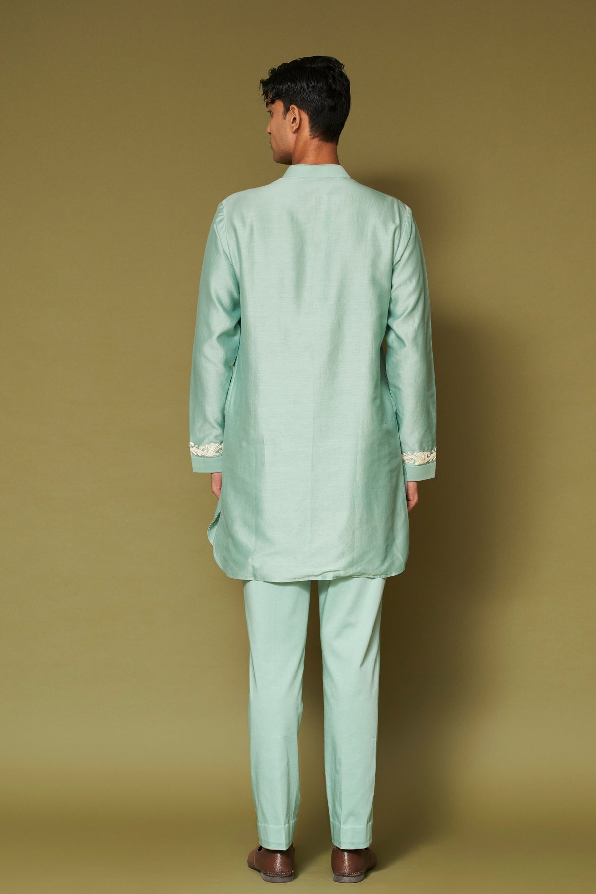 Aqua Embroidered Chanderi Kurta Set