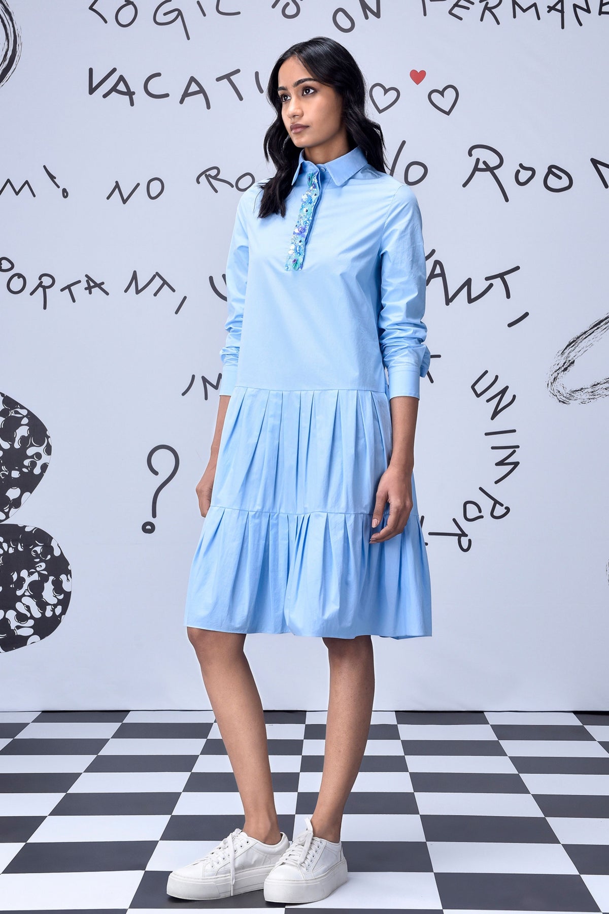 Sequenced Placket Dress Light Blue