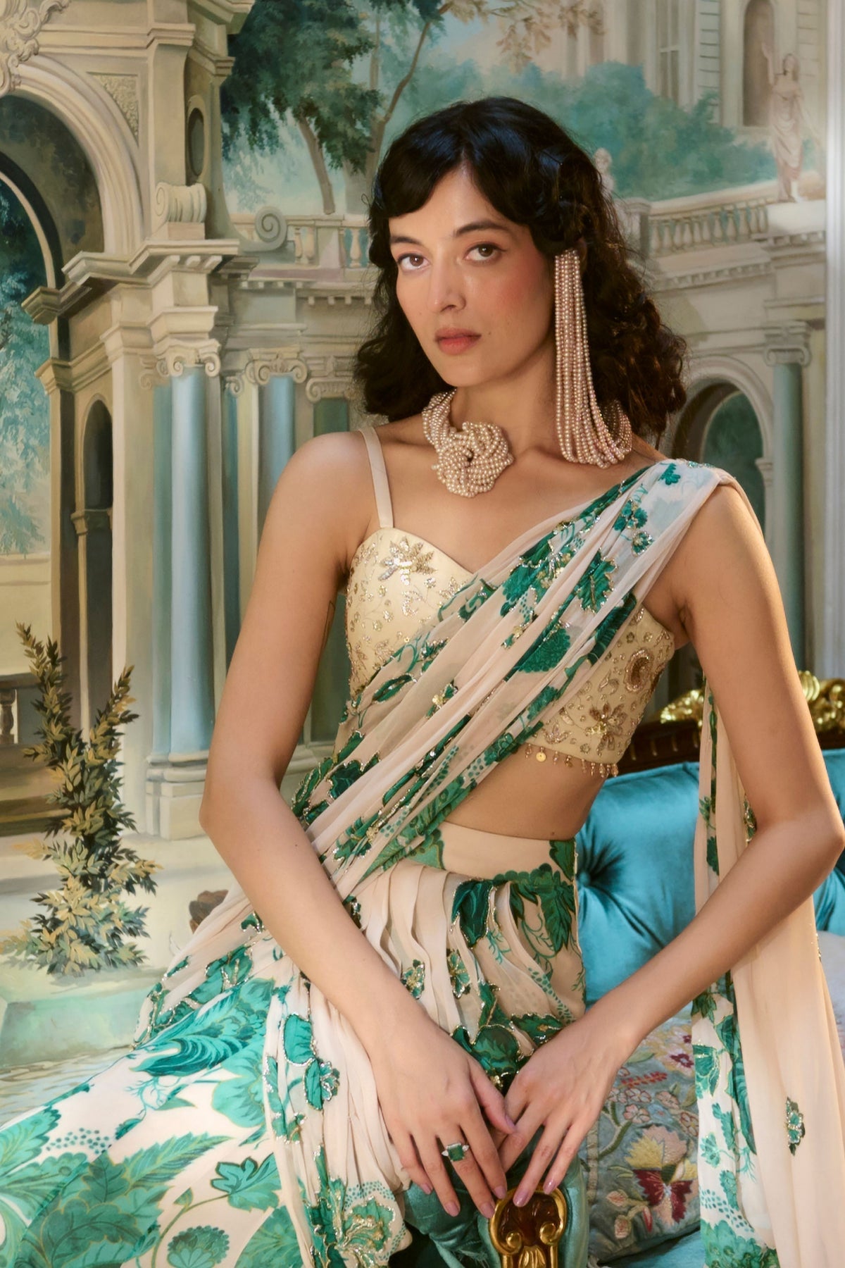 Floral Pre-draped Saree Set