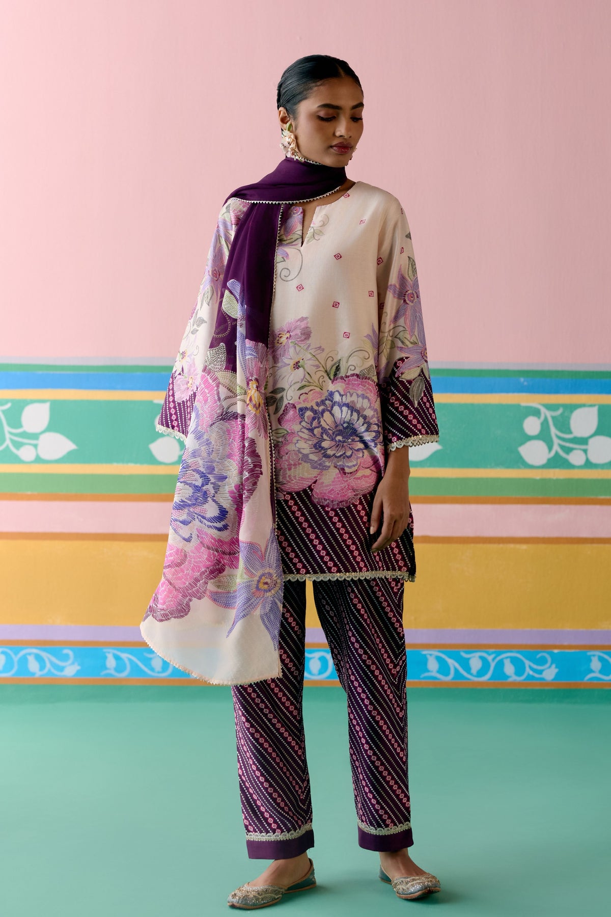 Purple Ikkat Sharara Set