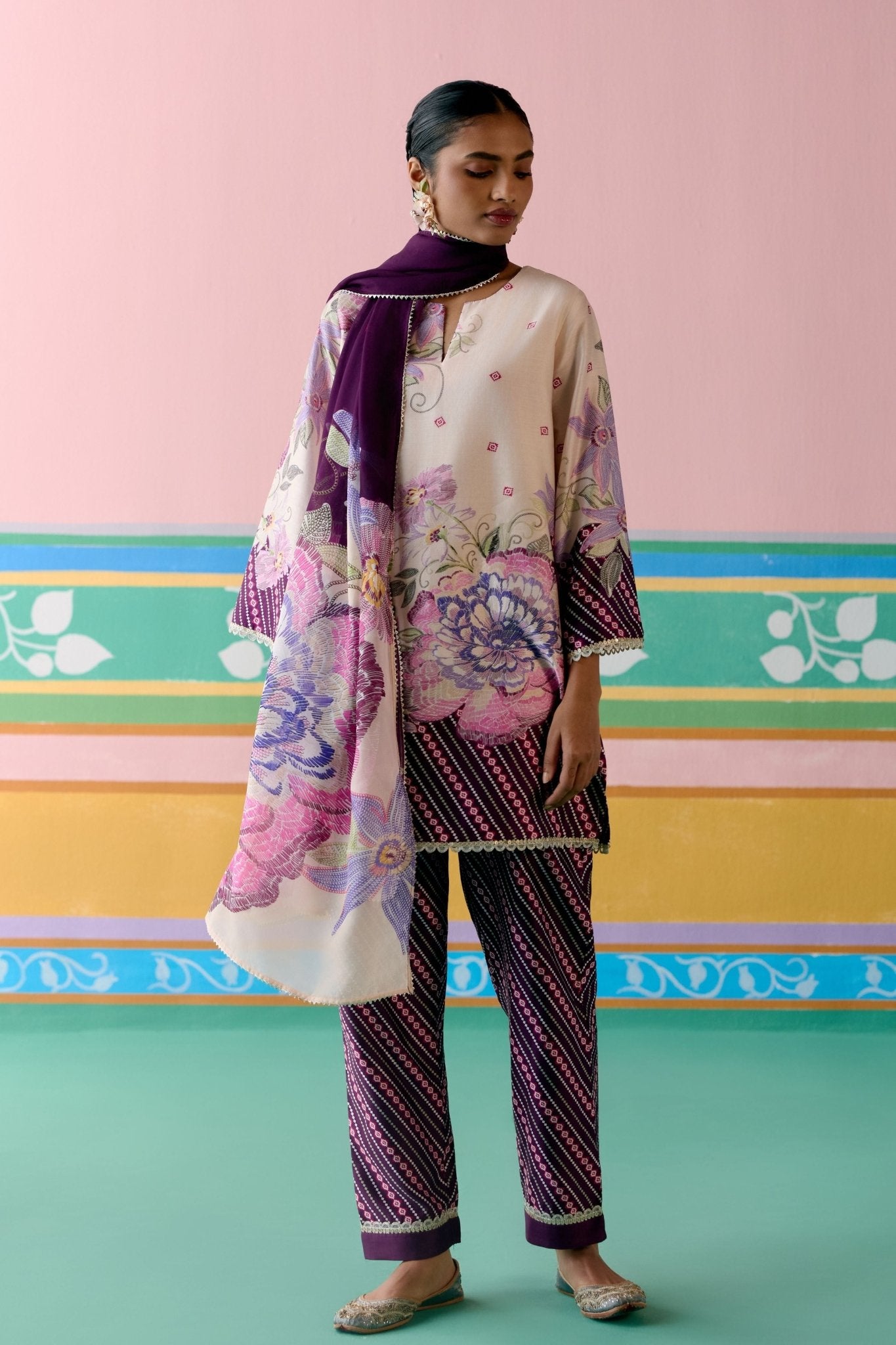 Purple Ikkat Kurta Set - Label Mogra - Elahe