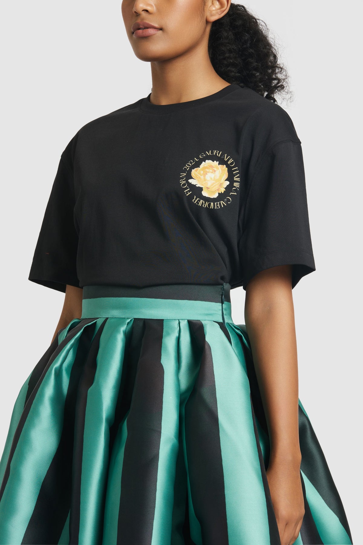 Green &amp; Black Striped Skirt