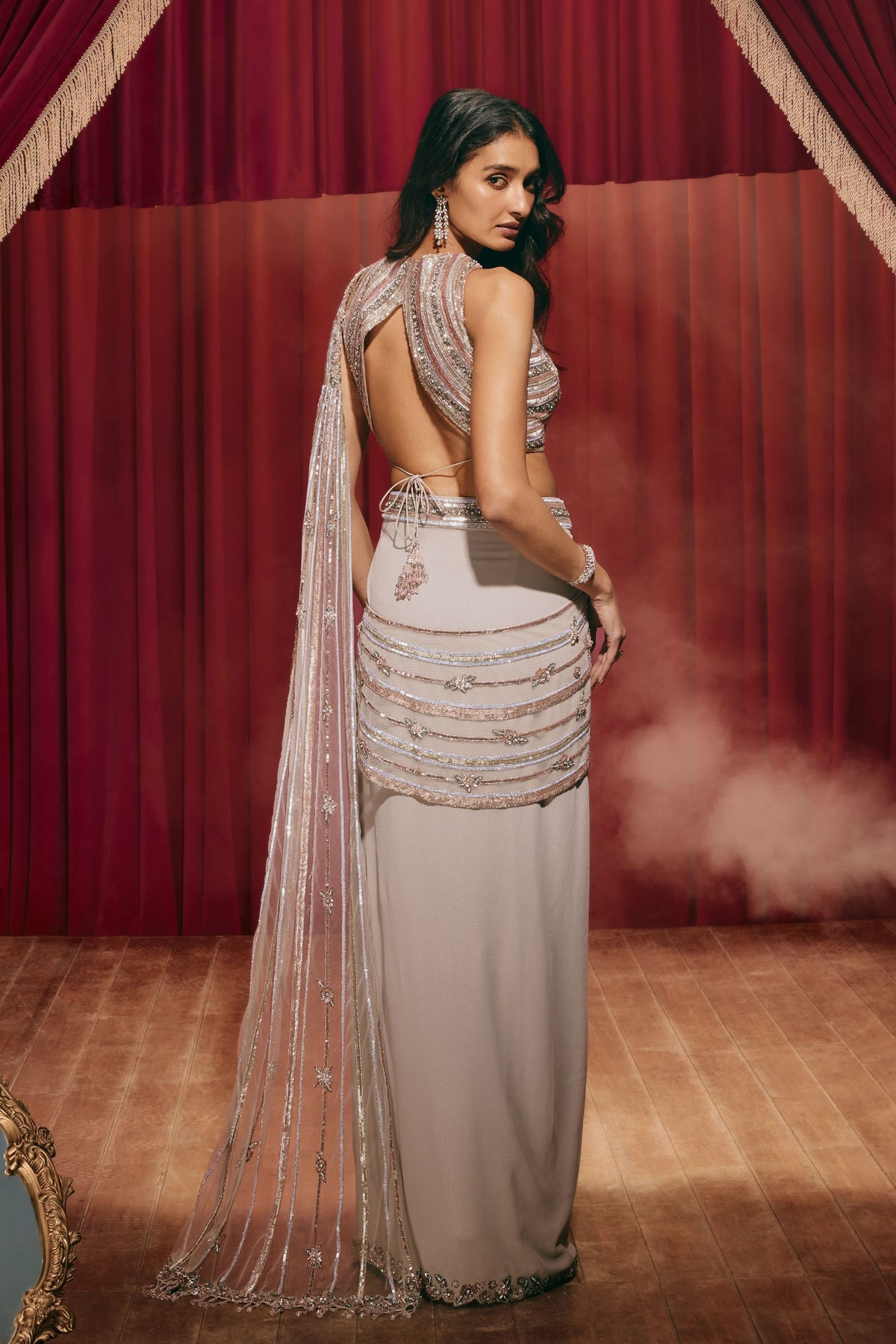 Sarah Grey Draped Saree Set