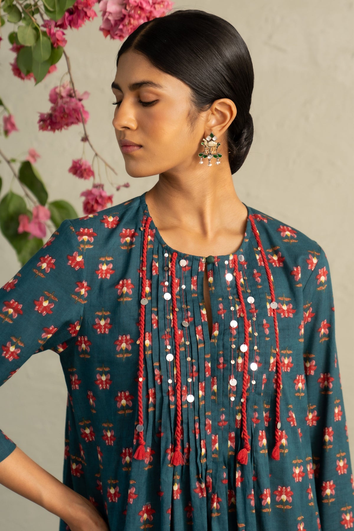 Teal Pintuck Kurta Set