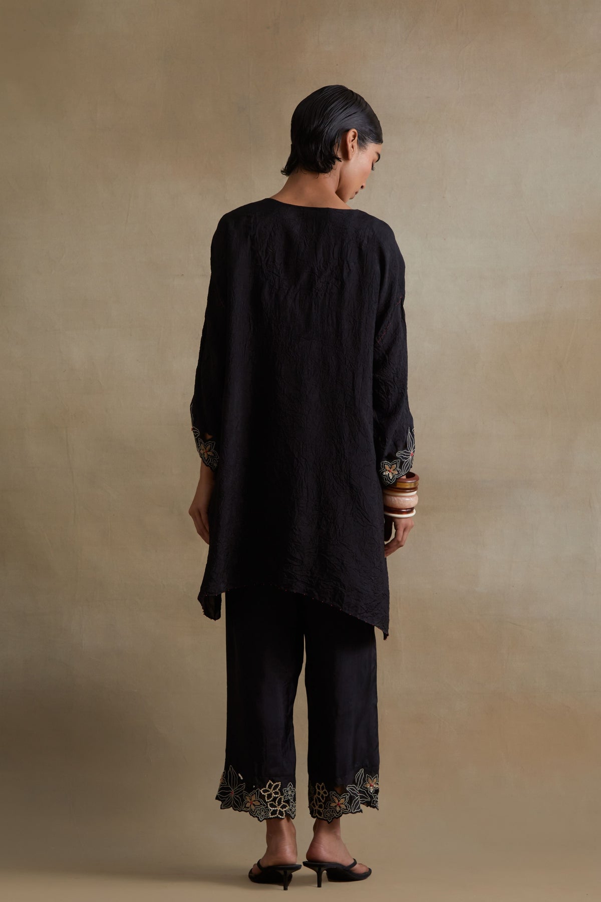 Black Floral Cutwork Tunic Set