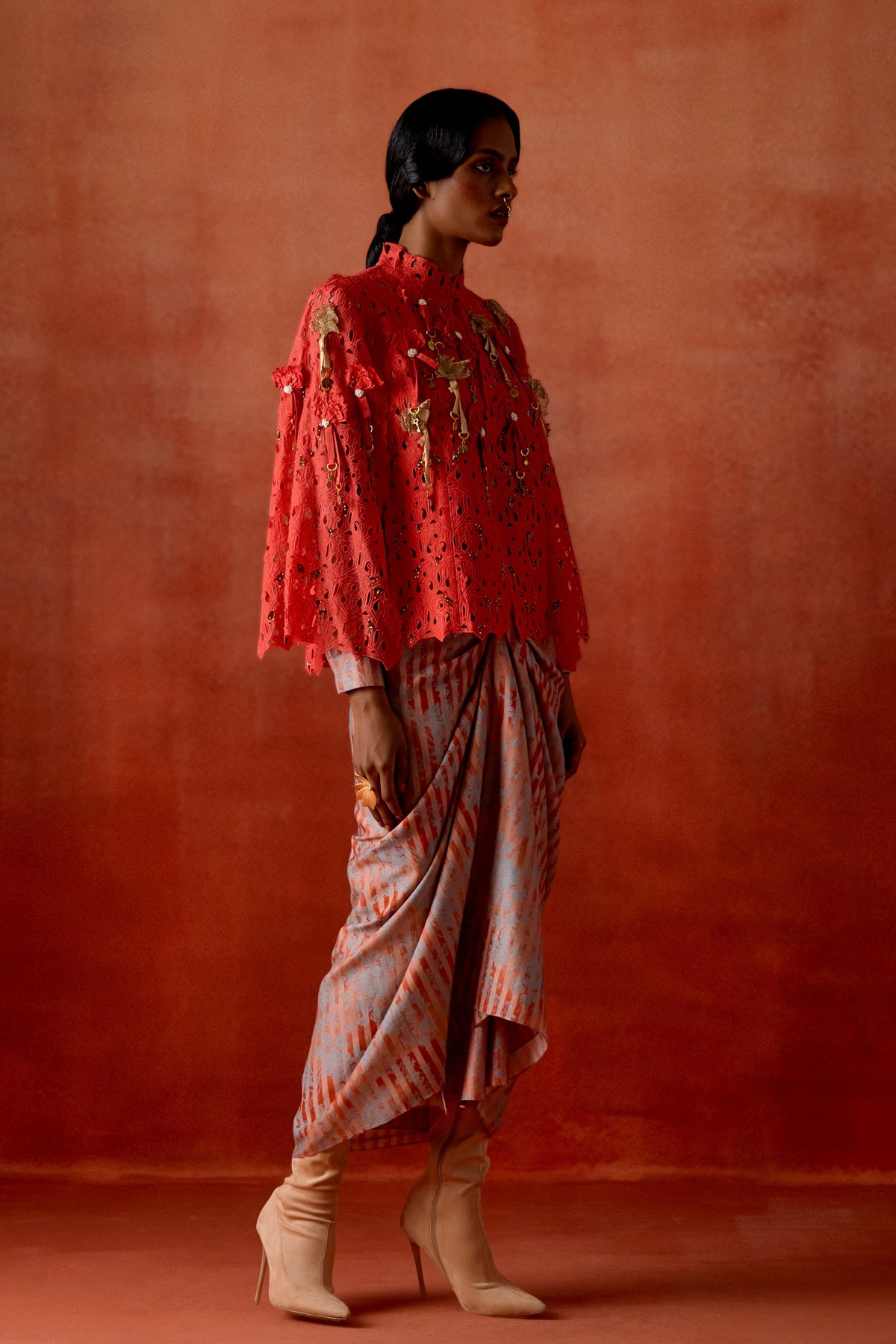 Coral Cutwork Cape Set