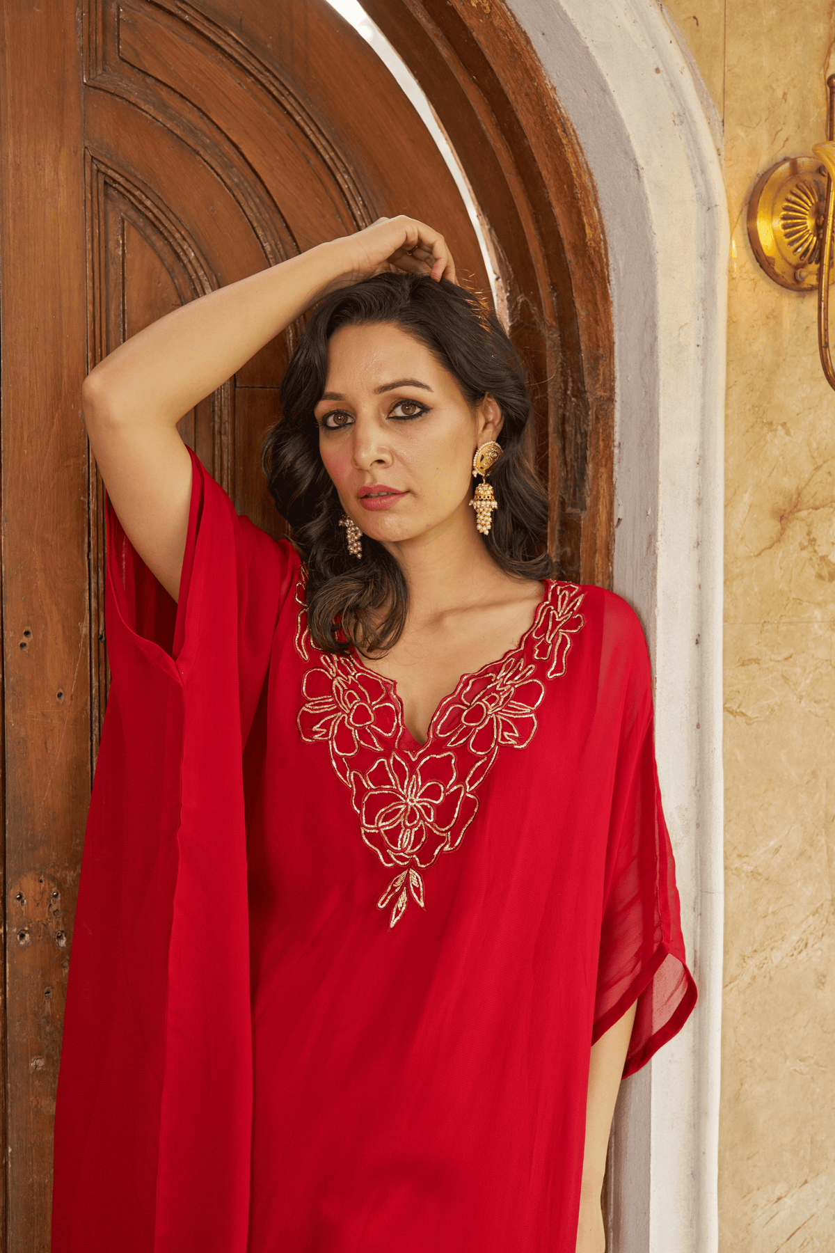 Ruya Red Kaftan Set