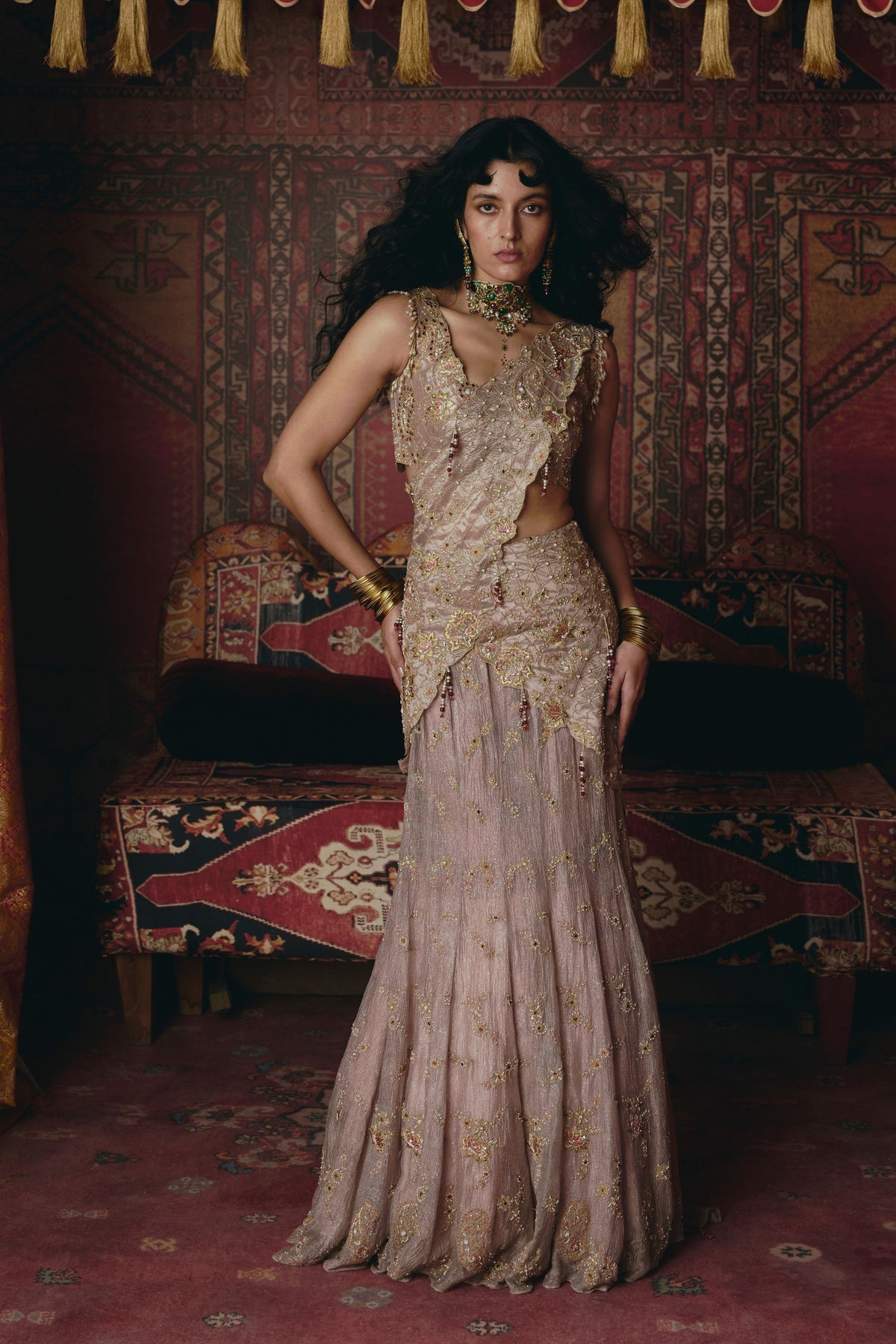 Rose Gold Drape Saree Set