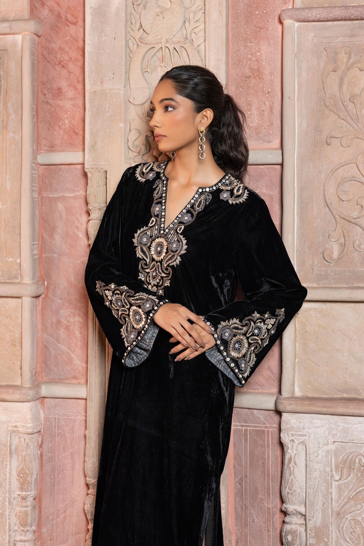 Black Embroidered Kaftan