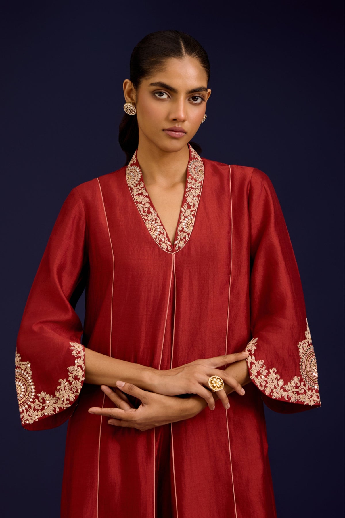 Rust Embroidered Kurta Set