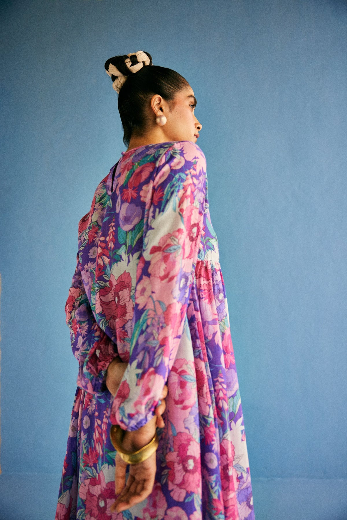 Purple Gathers Kurta Set