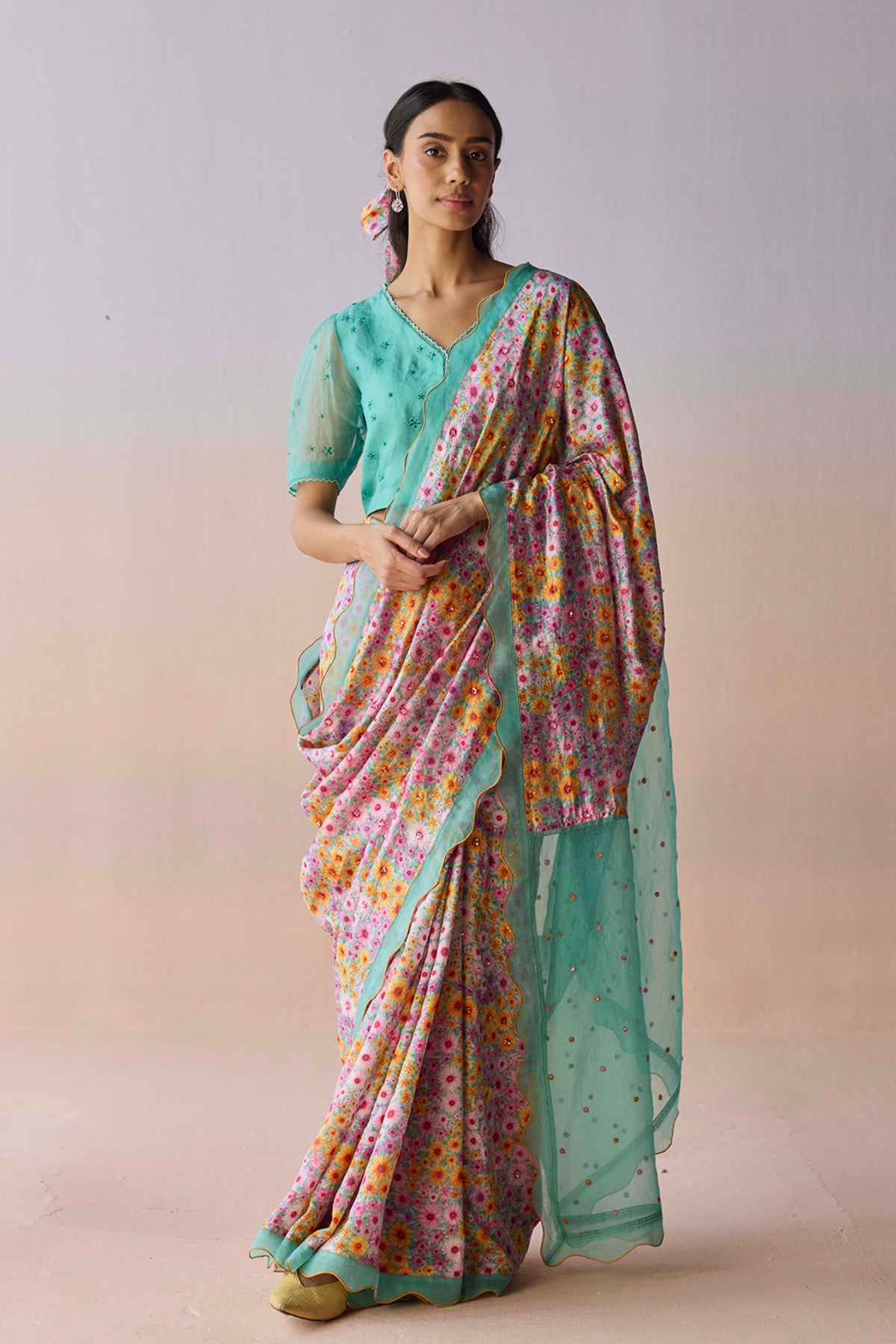 Wildflower Dawn Blue Saree